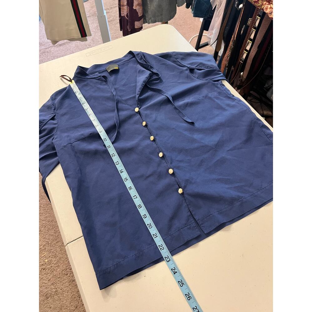 Fendi Blue Silk Tie Oversized Blouse Size 44 / XS Made in Italy - Picture 13 of 16